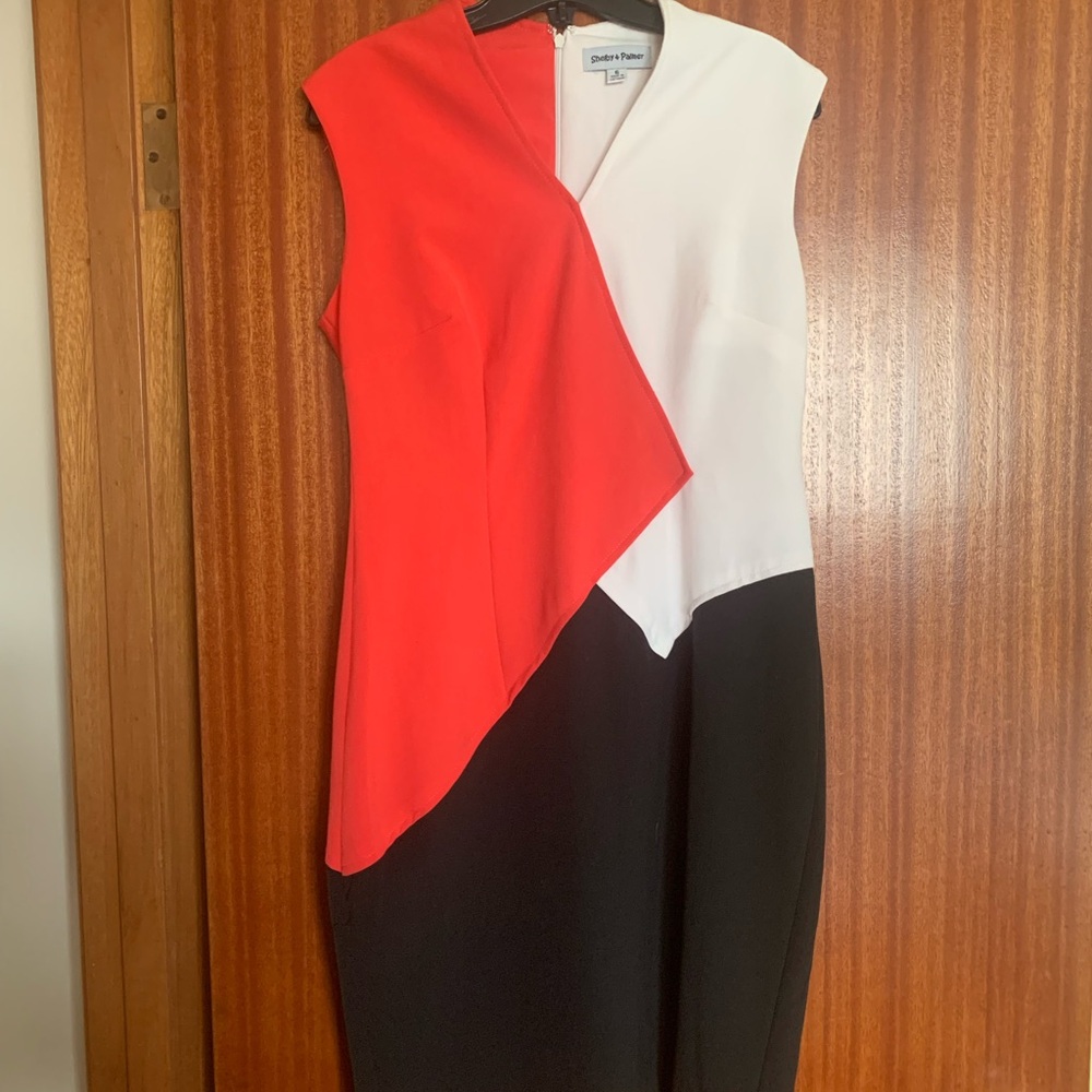 Shelby & Palmer Orange and White Asymmetrical Sheath Dress